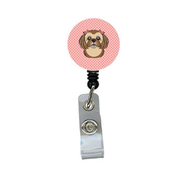 Teachers Aid Checkerboard Pink Chocolate Brown Shih Tzu Retractable Badge Reel TE729806